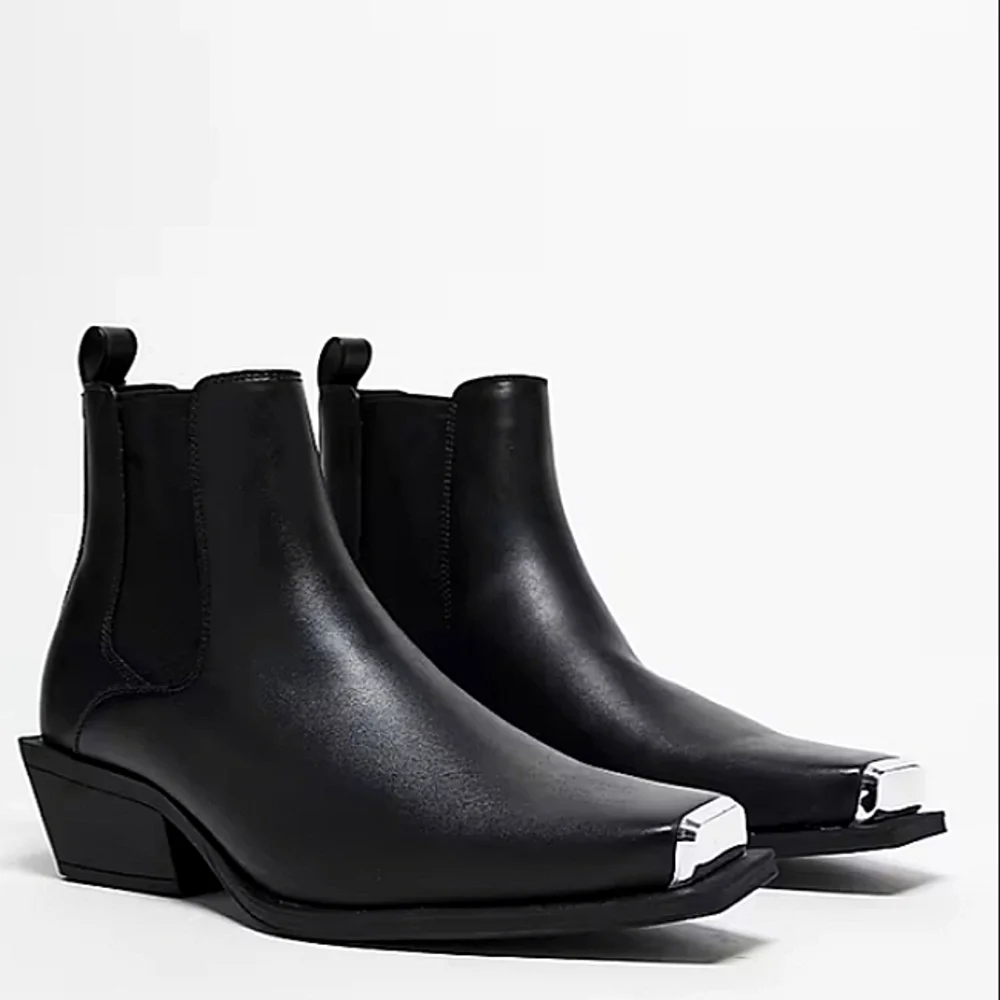 New w/o Box Asos Design Men's Cuban Heel Faux Leather Western Chelsea Boots